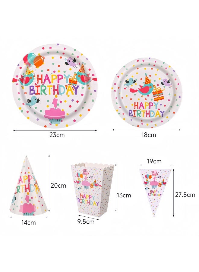 Balloon World 98 Piece Birthday Party Dinnerware Set, Disposable Tableware Set Including Paper Plates, Knives, Forks, Spoons,  Straws, Popcorn Boxes, Pennant, Invitation Cards, Blowing Dragon,  Paper Hats Birthday Party Supplies For 10 Guests - Image 5