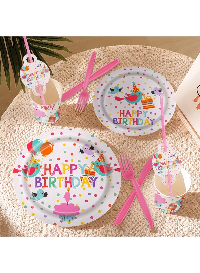Balloon World 98 Piece Birthday Party Dinnerware Set, Disposable Tableware Set Including Paper Plates, Knives, Forks, Spoons,  Straws, Popcorn Boxes, Pennant, Invitation Cards, Blowing Dragon,  Paper Hats Birthday Party Supplies For 10 Guests - Image 3