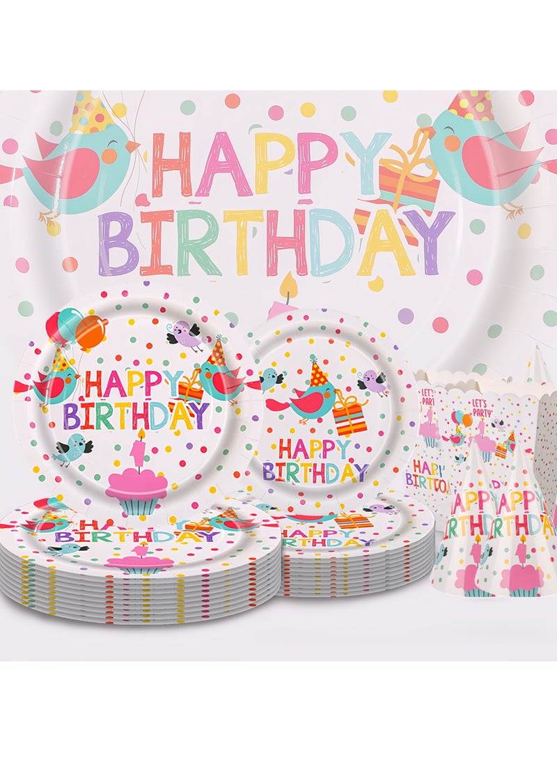 Balloon World 98 Piece Birthday Party Dinnerware Set, Disposable Tableware Set Including Paper Plates, Knives, Forks, Spoons,  Straws, Popcorn Boxes, Pennant, Invitation Cards, Blowing Dragon,  Paper Hats Birthday Party Supplies For 10 Guests - Image 2