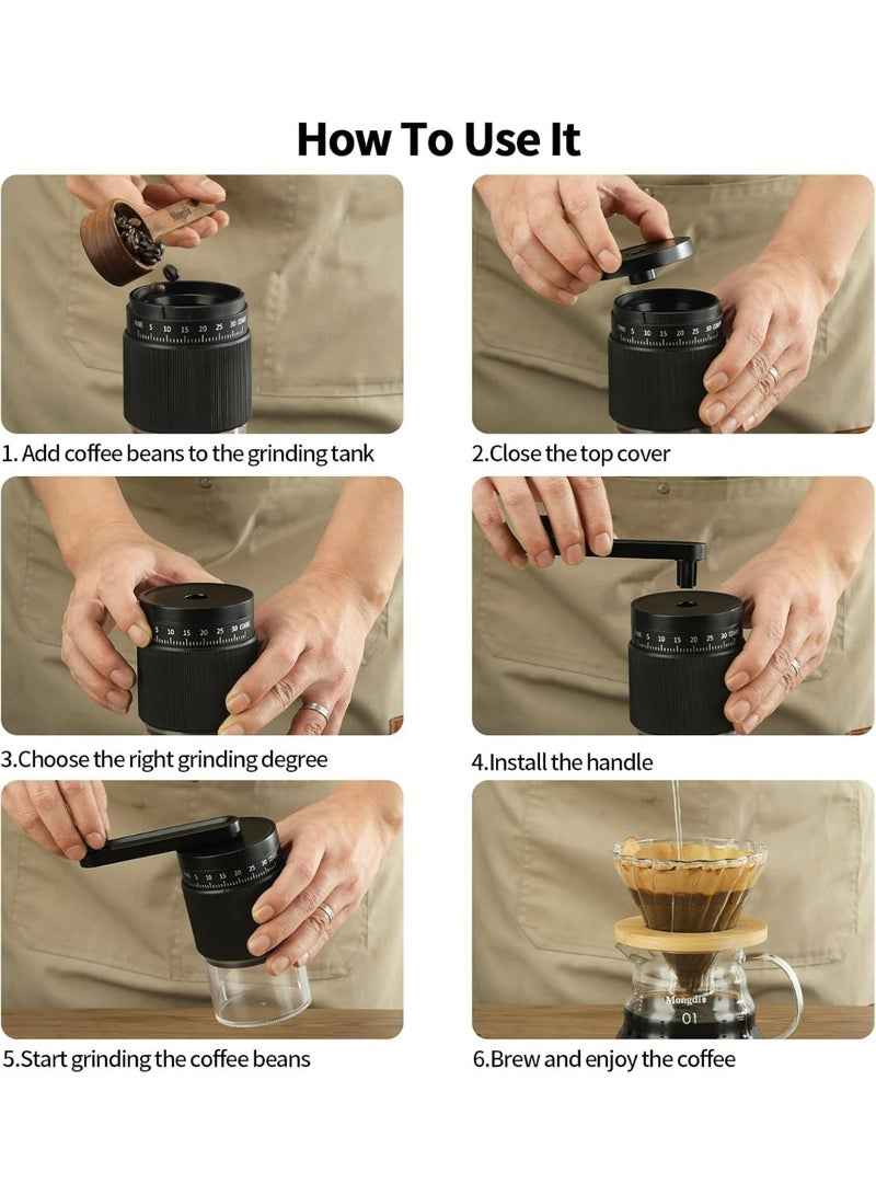 Manual Coffee Grinder with Ceramic Burr,35 Adjustable Settings,Portable Hand Mill for Espresso, French Press, Drip,Pour Over,Cold Brew,Compact and Quiet for Home Use, Perfect for Home and Outdoors, Black - Image 2