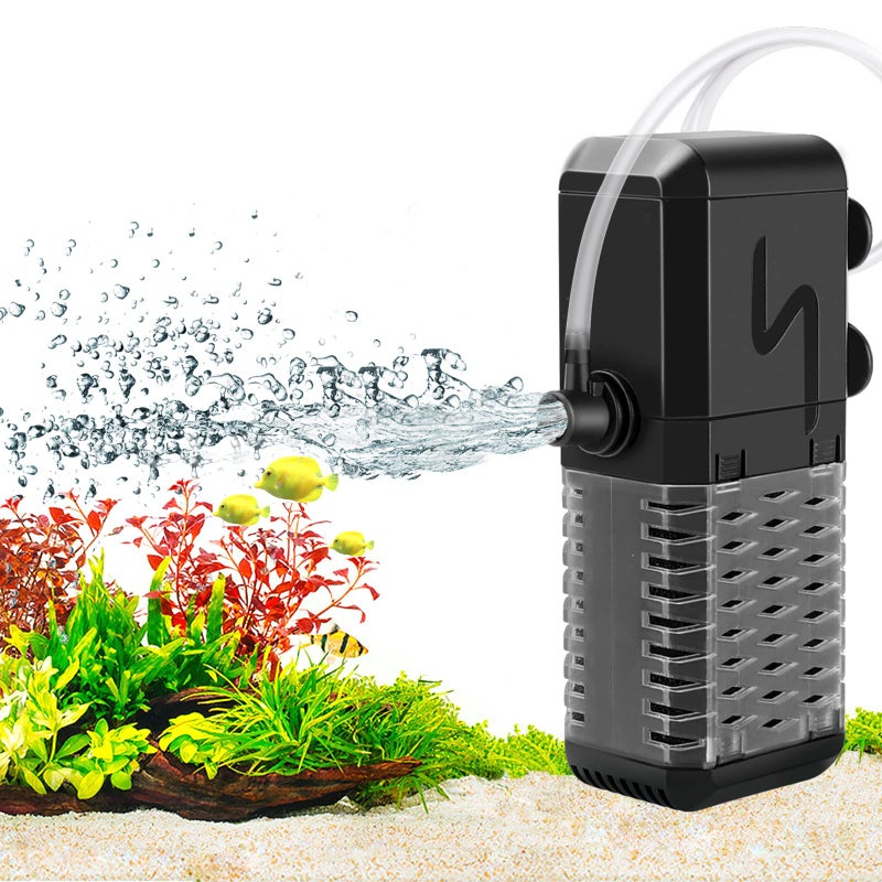 AQQA Aquarium Filter, Submersible Power Fish Tank Filter with Rainwater Aerator System Adjustable Water Flow Design, Ultra Silent Biochemical Sponge Filtration Up to Fish Tank 50 Gallon (6W-158GPH) - Image 2