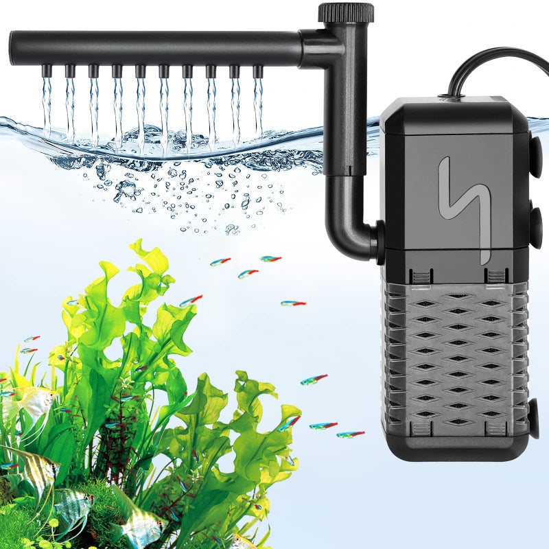 AQQA Aquarium Filter, Submersible Power Fish Tank Filter with Rainwater Aerator System Adjustable Water Flow Design, Ultra Silent Biochemical Sponge Filtration Up to Fish Tank 50 Gallon (6W-158GPH) - Image 1