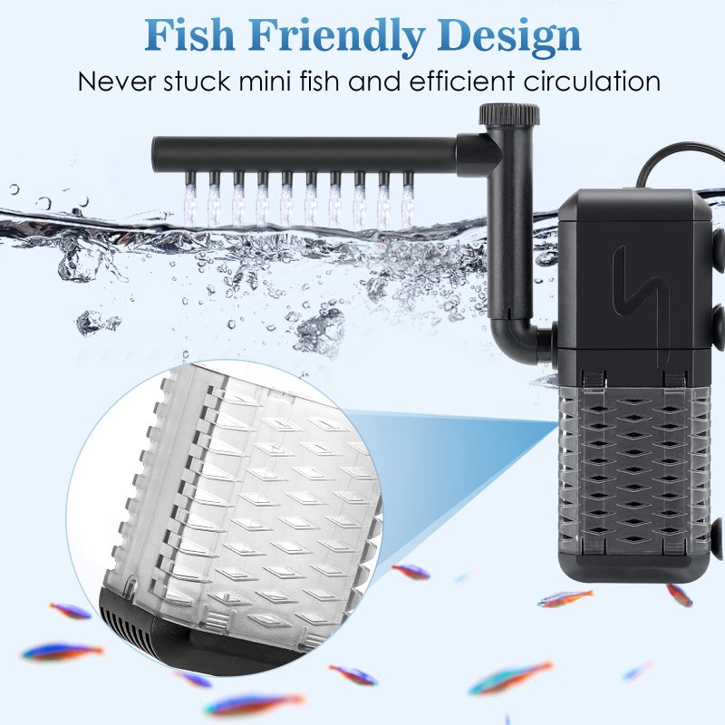 AQQA Aquarium Filter, Submersible Power Fish Tank Filter with Rainwater Aerator System Adjustable Water Flow Design, Ultra Silent Biochemical Sponge Filtration Up to Fish Tank 50 Gallon (6W-158GPH) - Image 4