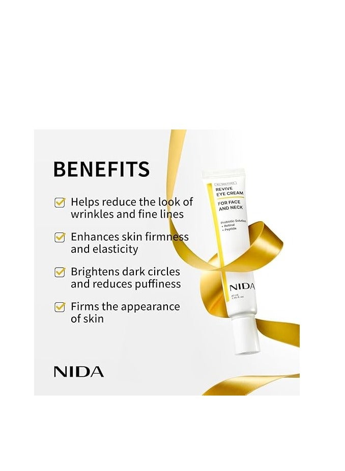 NIDA Revive Eye Cream For Face And Neck | Probiotic Solution, Retinal, Peptide | Wrinkles, Fine Lines, Cell Turnover, Firm Skin Texture, Radiant Skin, Moisture Retention | 1.35 fl. oz., 40ml - Image 2