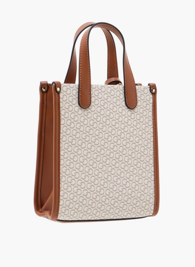 Celeste Women's Monogram Print Tote Bag with Double Handle and Zip Closure  - Image 3