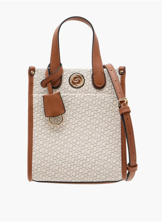 Celeste Women's Monogram Print Tote Bag with Double Handle and Zip Closure
