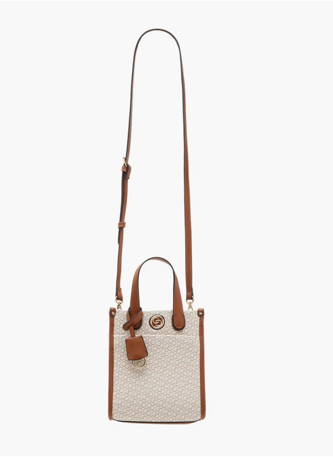 Celeste Women's Monogram Print Tote Bag with Double Handle and Zip Closure