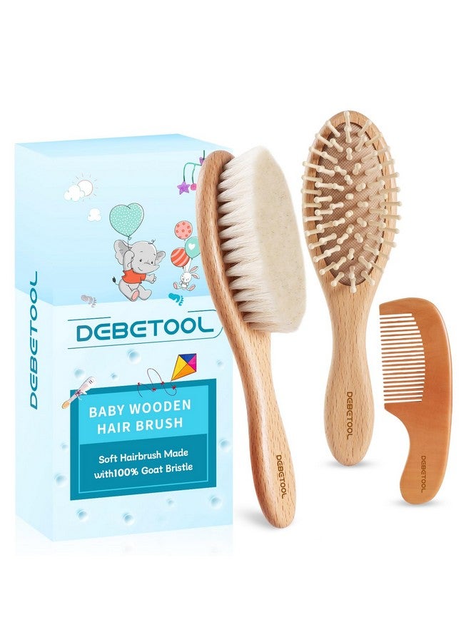 DEBETOOL Baby Hair Brush and Comb Set for Newborns & Toddlers - Wooden Baby Brush Set With Soft Goat Bristle and Toddler Comb, Ideal for Cradle Cap - Image 1