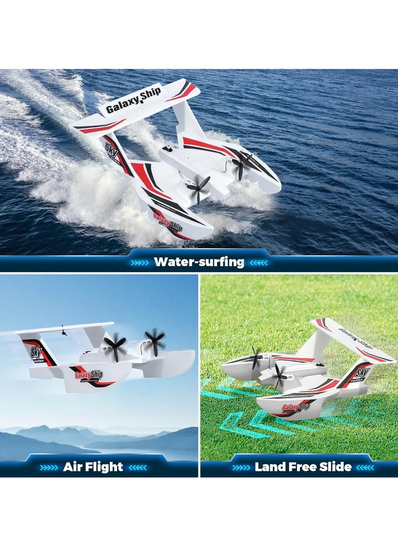 AROAQ - RC Plane for Water Land & Air, 3CH RC Airplane Remote Control Boat Amphibious Tri-Phibian Aircraft W/ 2 Batteries, 2.4GHz Seaplane Glider RC Floatplane for Boy Girl Adult - Image 1