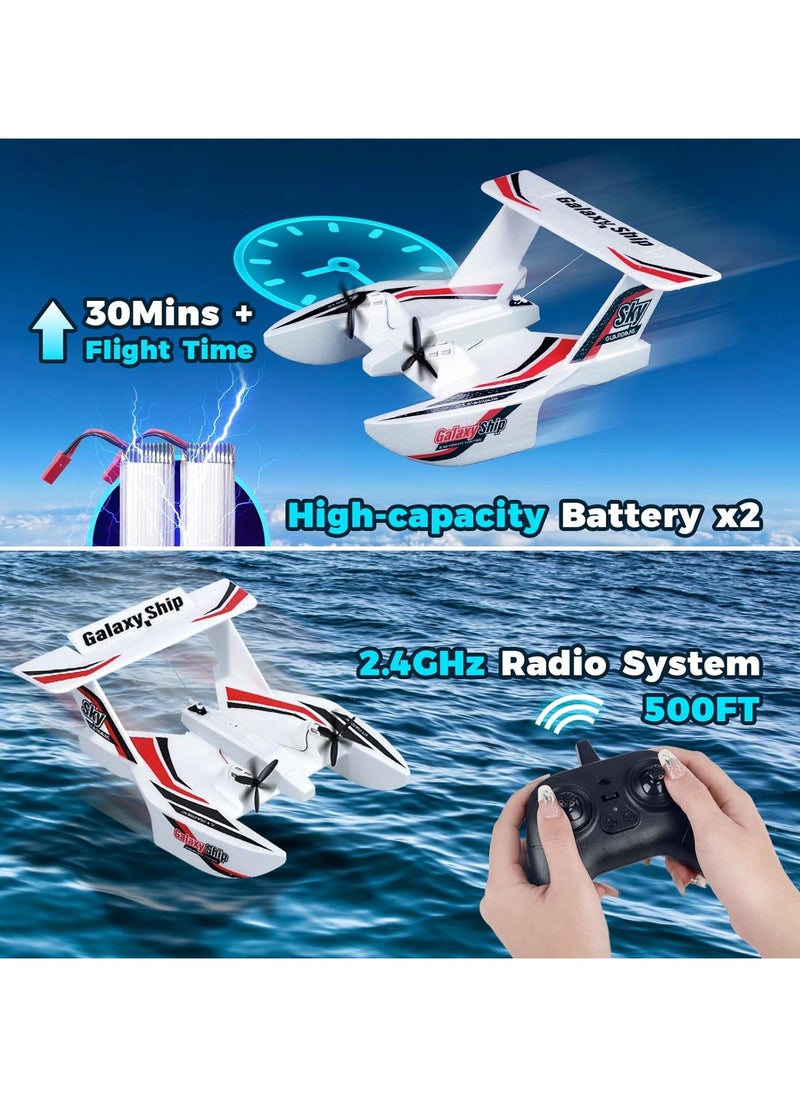 AROAQ - RC Plane for Water Land & Air, 3CH RC Airplane Remote Control Boat Amphibious Tri-Phibian Aircraft W/ 2 Batteries, 2.4GHz Seaplane Glider RC Floatplane for Boy Girl Adult - Image 1