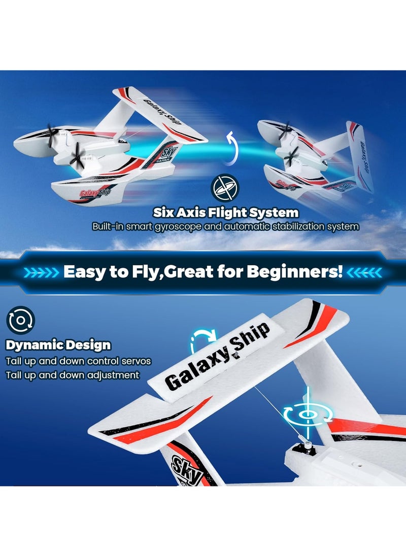 AROAQ - RC Plane for Water Land & Air, 3CH RC Airplane Remote Control Boat Amphibious Tri-Phibian Aircraft W/ 2 Batteries, 2.4GHz Seaplane Glider RC Floatplane for Boy Girl Adult - Image 1