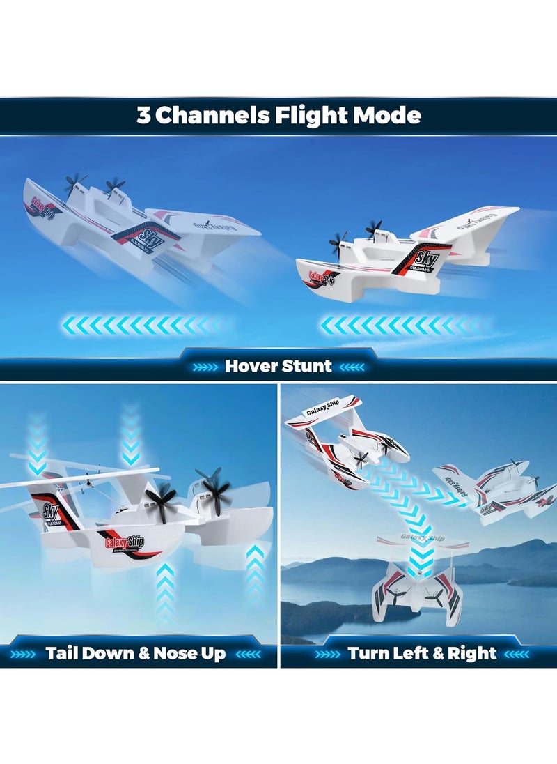 AROAQ - RC Plane for Water Land & Air, 3CH RC Airplane Remote Control Boat Amphibious Tri-Phibian Aircraft W/ 2 Batteries, 2.4GHz Seaplane Glider RC Floatplane for Boy Girl Adult - Image 1