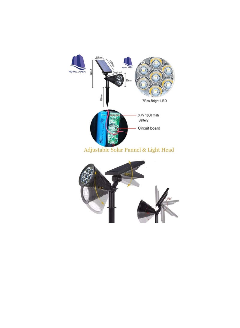 Solar Charged Outdoor LED Spot Lights, Garden Landscape Lights 7 Spotlights Waterproof Solar Lights Decorative for Yard Pathway Walkway Patio & Lawn Etc… (Warm White - 3000K, Pack of 4) - Image 2