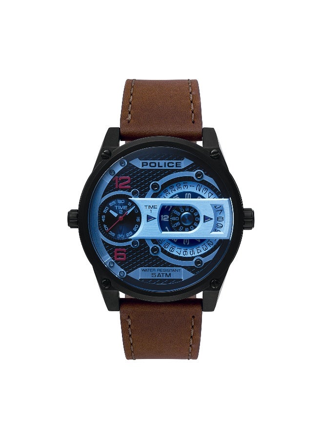 POLICE Men D-Jay Men's Black Dial Brown Genuine Leather Strap Analog Watch 44mm - Image 1