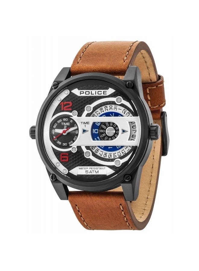 POLICE Men D-Jay Men's Black Dial Brown Genuine Leather Strap Analog Watch 44mm - Image 2