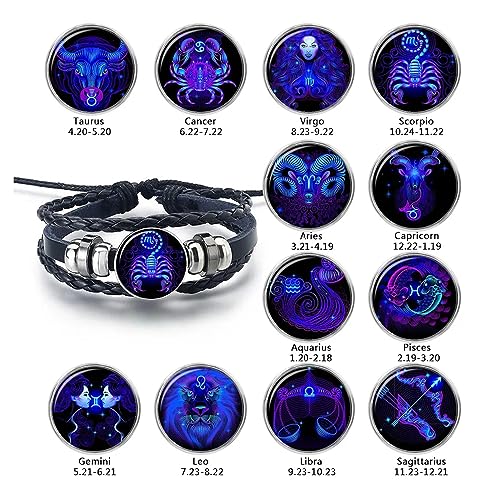 Aktully Zodiac Signs Spirit Bracelet Zodiac Bracelet for Women Men Adjustable 12 Constellation Bracelet Multilayer Zodiac Black Leather Bracelets Zodiac Sign Wrap Bracelet for Women Men Birthday Jewelry (Libra) - Image 5