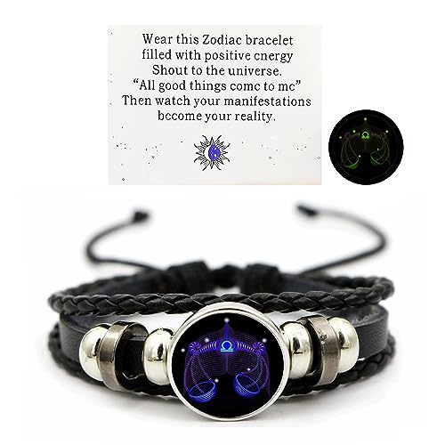 Aktully Zodiac Signs Spirit Bracelet Zodiac Bracelet for Women Men Adjustable 12 Constellation Bracelet Multilayer Zodiac Black Leather Bracelets Zodiac Sign Wrap Bracelet for Women Men Birthday Jewelry (Libra) - Image 1
