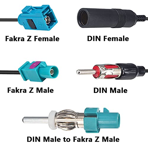onelinkmore Car Antenna Universal Vehicle Radio Stereo AM & FM Antenna Connector Cable Fakra Z Male Female to DIN Plug Connector Cable for Car Stereo Audio HD Radio Head Unit CD Media Player Receiver - Image 2