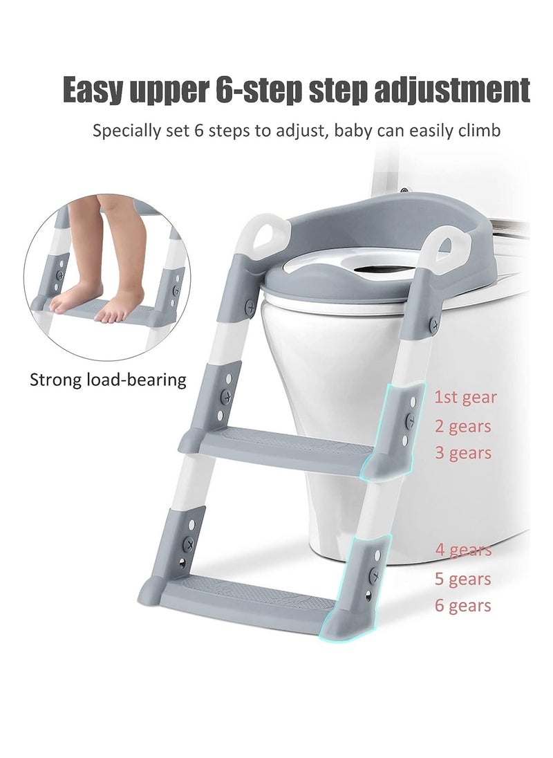 Arabest - Potty Training Seat, Height Adjustable Potty Trainer with Anti-Slip Pads Folding Ladder and Step Stool Ladder, Foldable Potty Training Toilet for Kids Boys Girls (Grey) - Image 1