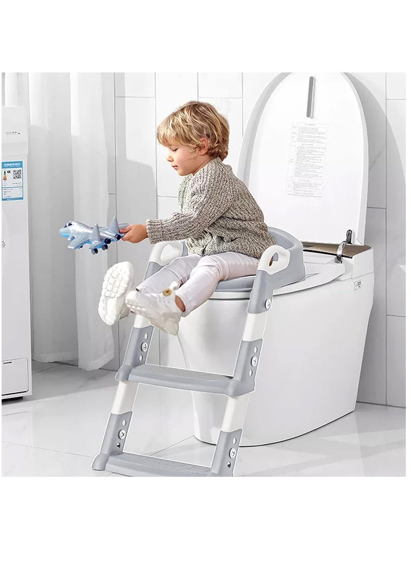 Arabest - Potty Training Seat, Height Adjustable Potty Trainer with Anti-Slip Pads Folding Ladder and Step Stool Ladder, Foldable Potty Training Toilet for Kids Boys Girls (Grey) - Image 1