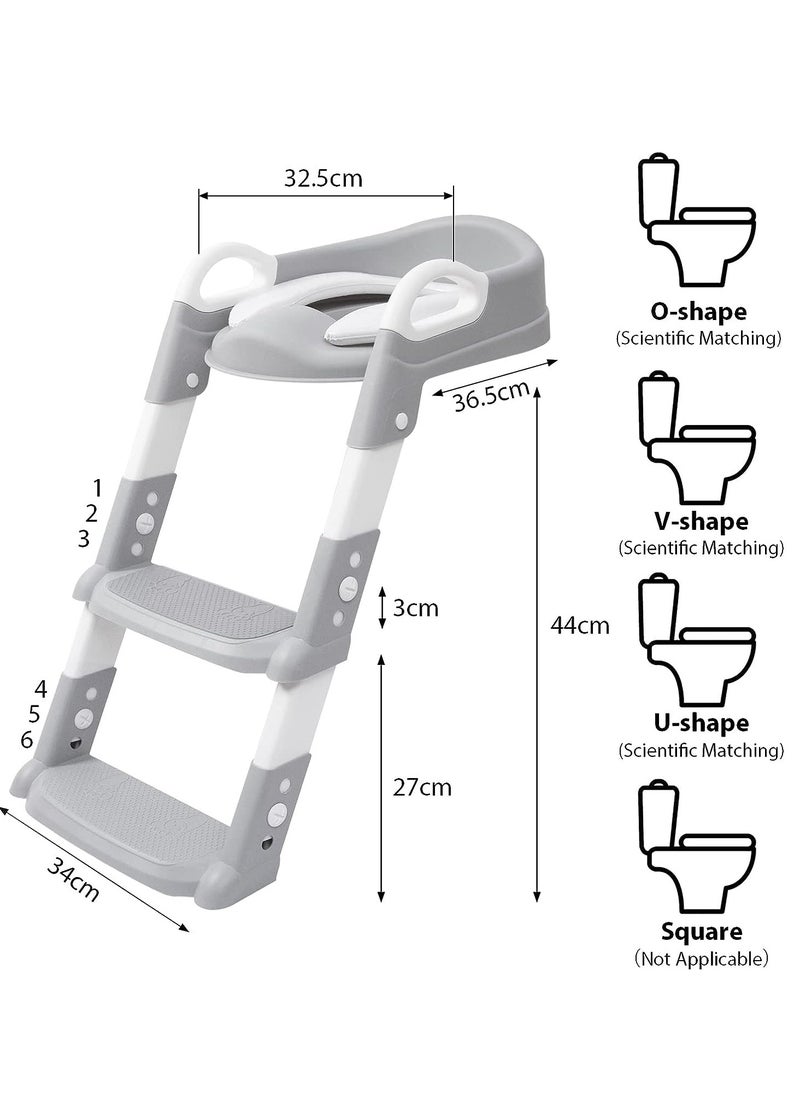 Arabest - Potty Training Seat, Height Adjustable Potty Trainer with Anti-Slip Pads Folding Ladder and Step Stool Ladder, Foldable Potty Training Toilet for Kids Boys Girls (Grey) - Image 1
