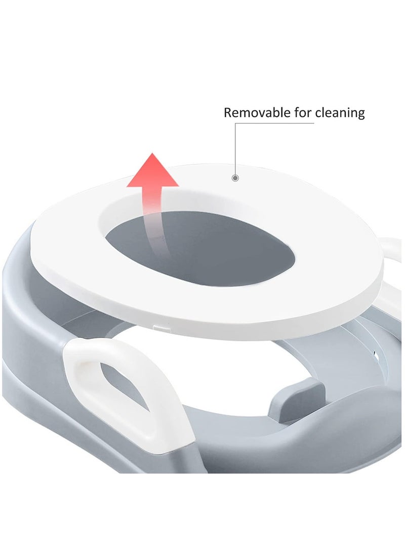 Arabest - Potty Training Seat, Height Adjustable Potty Trainer with Anti-Slip Pads Folding Ladder and Step Stool Ladder, Foldable Potty Training Toilet for Kids Boys Girls (Grey) - Image 1