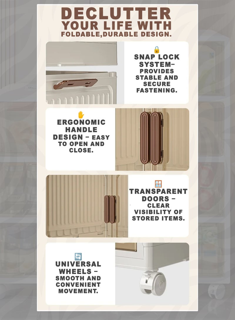 توشونكس خزانة رفوف تخزين قابلة للطي - منظم رفوف متعدد الطبقات قابل للطي مع عجلات وأبواب شفافة وخزانة تخزين شديدة التحمل للمنزل والمطبخ والمكتب وغرفة النوم والحمام وخزانة الملابس والخزانة ورف العرض - متوفرة بثلاث وأربع وخمس طبقات بأحجام متعددة - Image 5