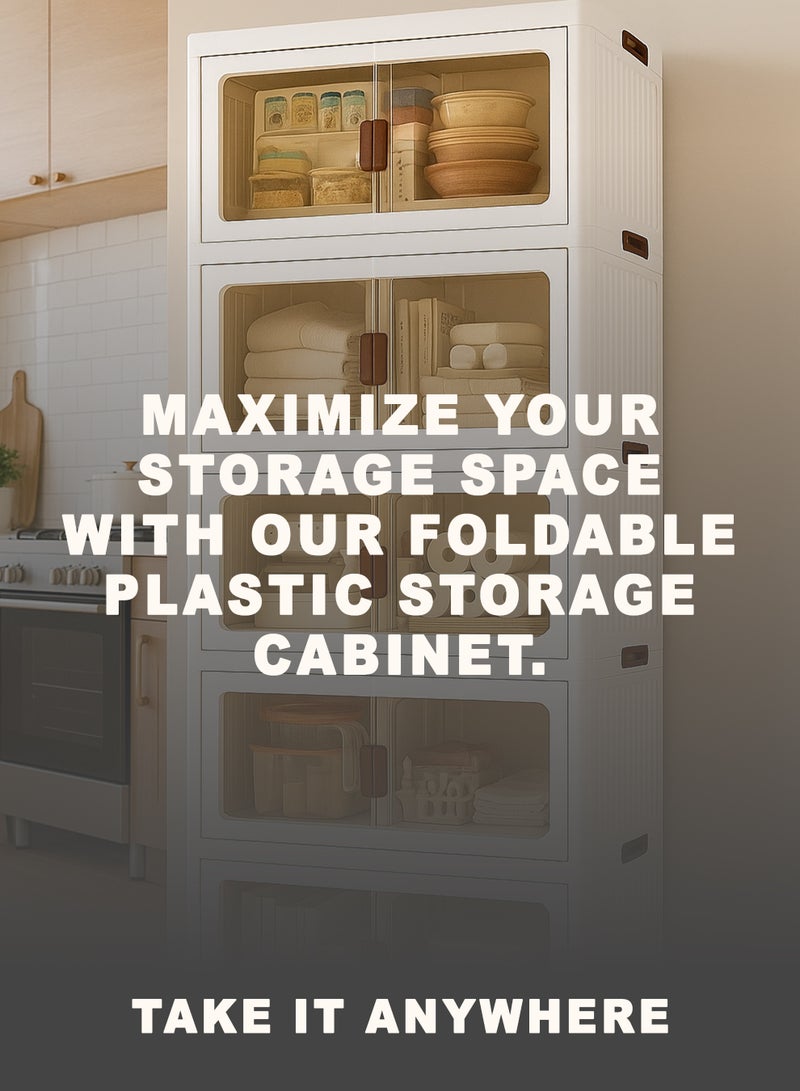 توشونكس خزانة رفوف تخزين قابلة للطي - منظم رفوف متعدد الطبقات قابل للطي مع عجلات وأبواب شفافة وخزانة تخزين شديدة التحمل للمنزل والمطبخ والمكتب وغرفة النوم والحمام وخزانة الملابس والخزانة ورف العرض - متوفرة بثلاث وأربع وخمس طبقات بأحجام متعددة - Image 2