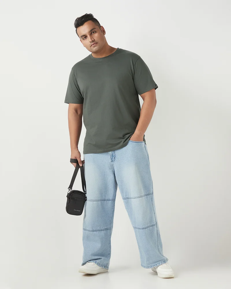 bewakoof Men's Grey Plus Size T-shirt