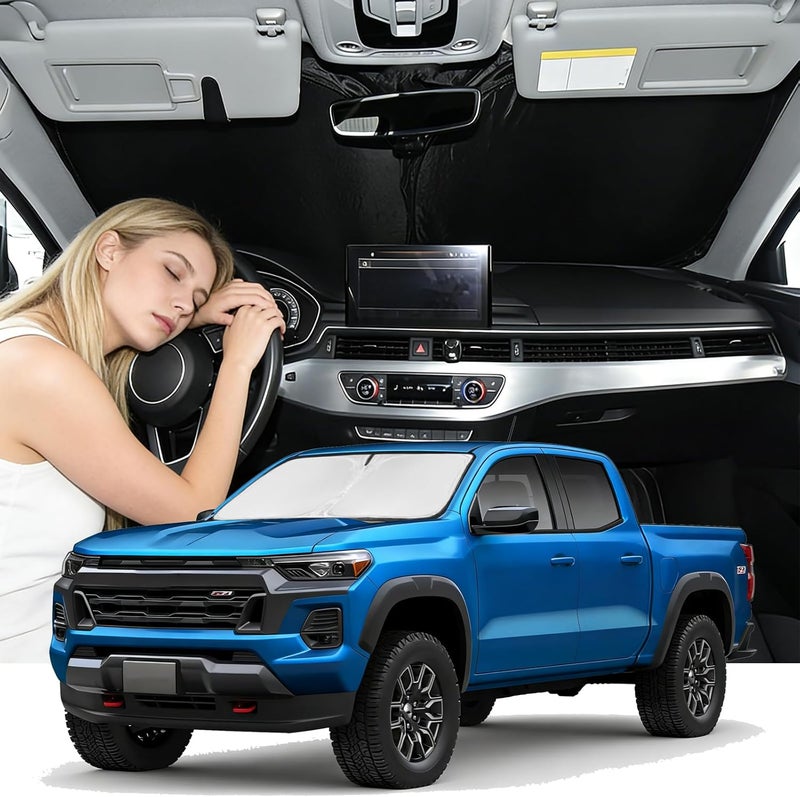 ZOIBV Windshield Sunshade for Chevy Colorado 2023-2025 Sun Shade Car Windshield Accessories Upgrade 4 Layers Blocks UV Rays Custom Fit Colorado 240T Car Window Shades Windshield Keep Cool Foldable - Image 1