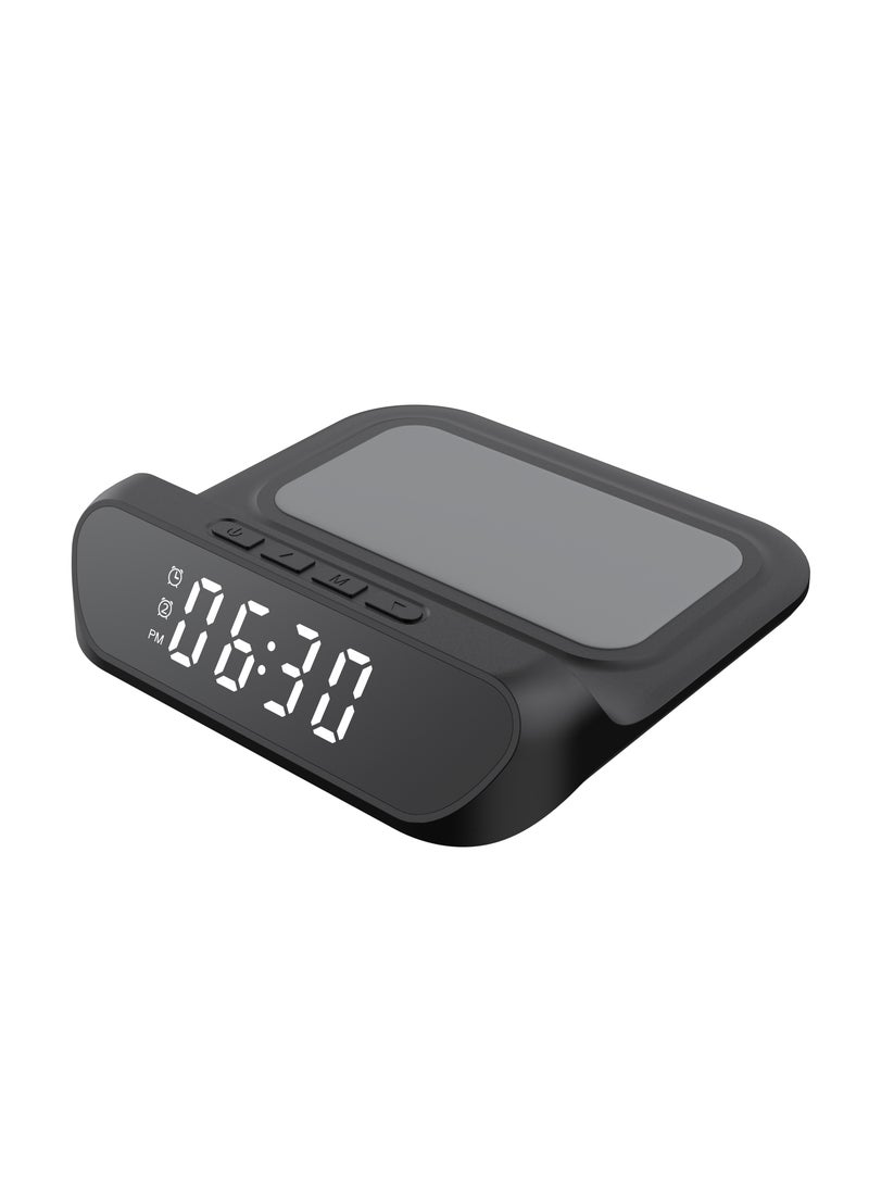 Alarm Clock with Fast Wireless Charging Station for iPhone 16/15/14/13/12 All Series  & Samsung/Huawei/Xiaomi（Black）