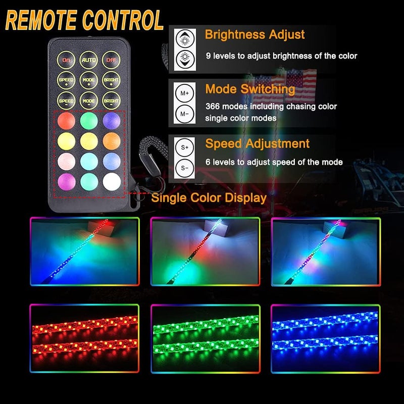 Beatto 5FT RGB LED Whips Light with Remote Control - Image 3