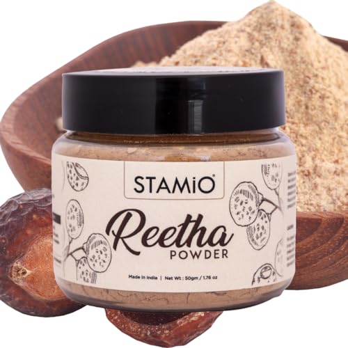 STAMIO Reetha Powder 50 gm for Hair Wash, Pack, Mask, Shampoo, Scalp Care, Dandruff | Seedless Dried Ritha/Aritha/Soapnuts/Sapindus Mukorossi | Natural Cleanser | In Jar 1.76 oz - Image 3