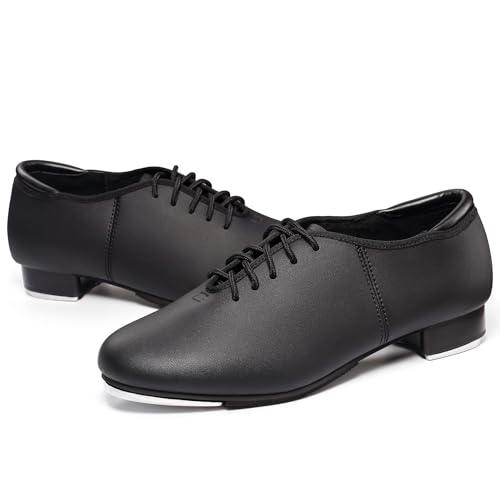Dynadans Manmade Leather Lace Up Tap Shoe Dance Shoes for Women and Men's Dance Shoes-Black-8M - Image 2