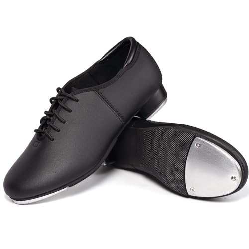 Dynadans Manmade Leather Lace Up Tap Shoe Dance Shoes for Women and Men's Dance Shoes-Black-8M - Image 1