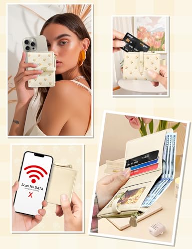 YINHEXI Women's Wallet, Faux Leather, Off White, Water Resistant, 5 Card Slots, 1 Cash Slot, 1 ID Window, 1 Zipper Coin Pocket, Portable, Fashionable, 4.53.71.2 Inch - Image 5