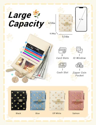 YINHEXI Women's Wallet, Faux Leather, Off White, Water Resistant, 5 Card Slots, 1 Cash Slot, 1 ID Window, 1 Zipper Coin Pocket, Portable, Fashionable, 4.53.71.2 Inch - Image 2