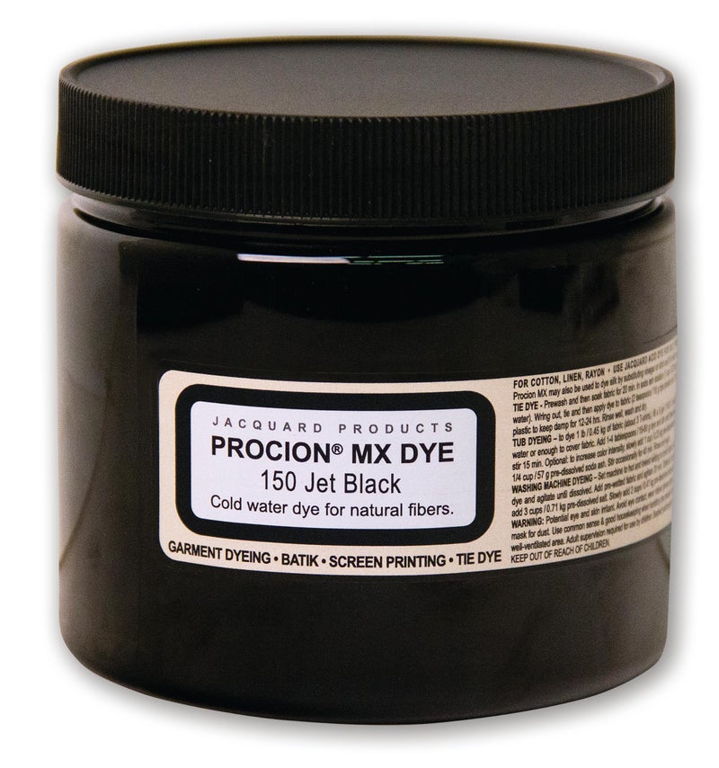 Jacquard Procion MX Jet Black Tie Dye Powder 8 Ounce Jar for Fabric and Clothing Permanent and Washfast