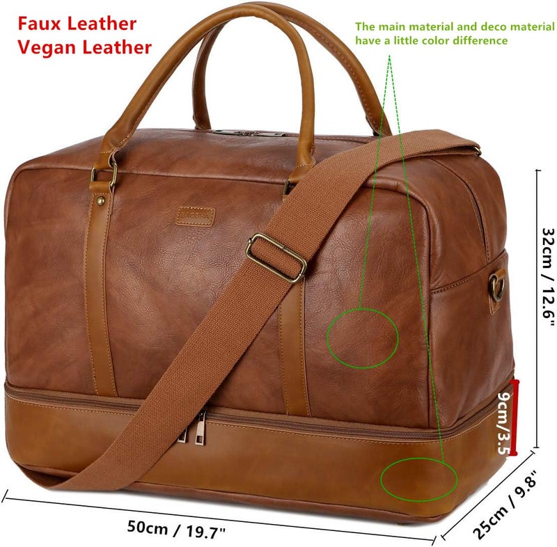 BAOSHA Large PU Leather Travel Bag - Hand Luggage - Travel Bag - Weekend Bag with Shoe Compartment for Men and Men - HB-38, Brown, XL, Retro - Image 2