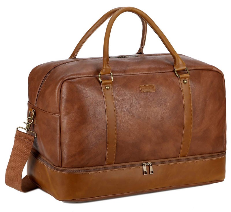 BAOSHA Large PU Leather Travel Bag - Hand Luggage - Travel Bag - Weekend Bag with Shoe Compartment for Men and Men - HB-38, Brown, XL, Retro - Image 1