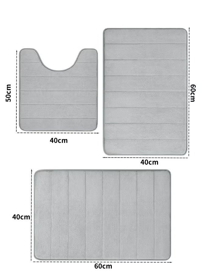 Vividorad Bath Mat Rug Sets 3Pcs Coral Fleece Bathroom Mats Quick Drying Bath Mat Non-Slip Floor Rug Rubber Backed Machine Washable Absorbent Shaggy Rugs Soft Comfortable Thick Comfort Support Floor Carpet Toilet Mats for Tub Shower Home Decor Accessories - Image 2