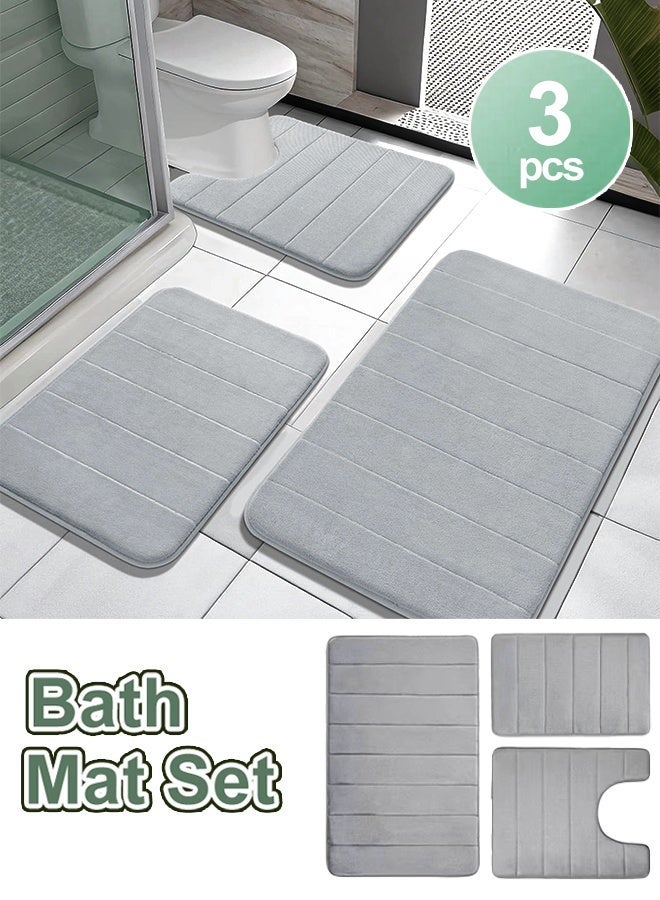 Vividorad Bath Mat Rug Sets 3Pcs Coral Fleece Bathroom Mats Quick Drying Bath Mat Non-Slip Floor Rug Rubber Backed Machine Washable Absorbent Shaggy Rugs Soft Comfortable Thick Comfort Support Floor Carpet Toilet Mats for Tub Shower Home Decor Accessories - Image 1