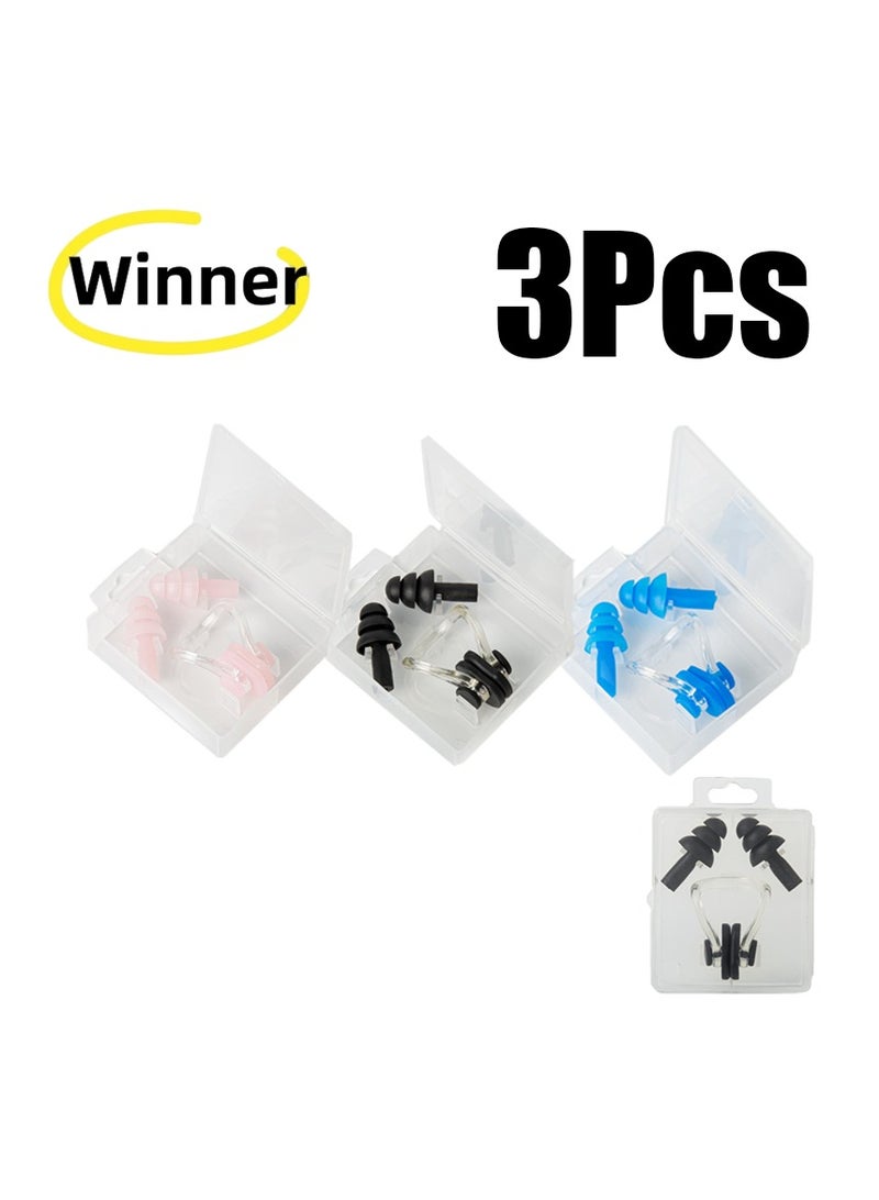 وينر 3 مجموعات من مشابك الأنف المصنوعة من السيليكون وسدادات الأنف المقاومة للماء للسباحة وسدادات الأذن للبالغين والأطفال، واقيات الأذن والأنف - Image 1