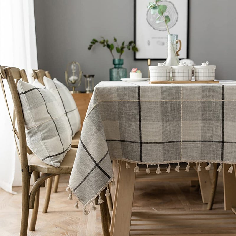 Neelvin Rustic Rectangle Burlap Thick Tablecloth Cotton Linen Table Linens Tablecloths Waterproof Wrinkle Free Table Cover for Kitchen Dinning55x1021012 Seats
