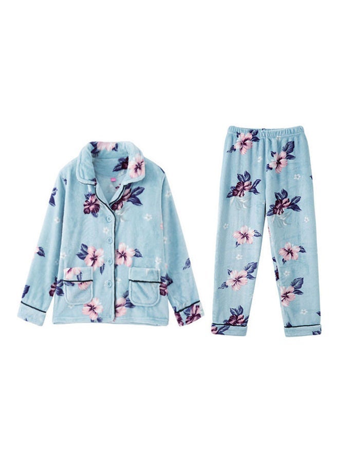 NIBEMINENT 2-Piece Floral Printed Pyjama Set Blue/Pink - Image 1