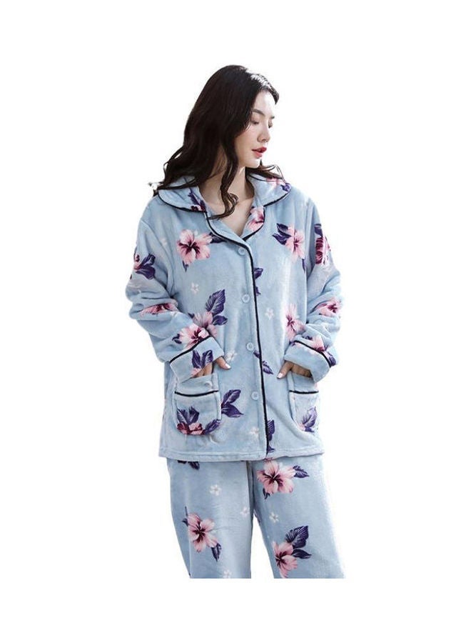 NIBEMINENT 2-Piece Floral Printed Pyjama Set Blue/Pink - Image 4