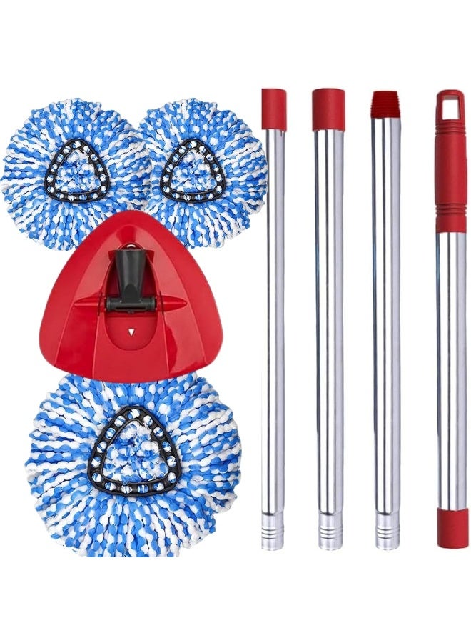 Zalcoon 3 Spin Mop Heads Replacement, Handle & Base Compatible with Vileda Easy Wring/O cedar, Spin Mop Head Replacement for Floor Cleaning, Triangle Shape (Red & White)