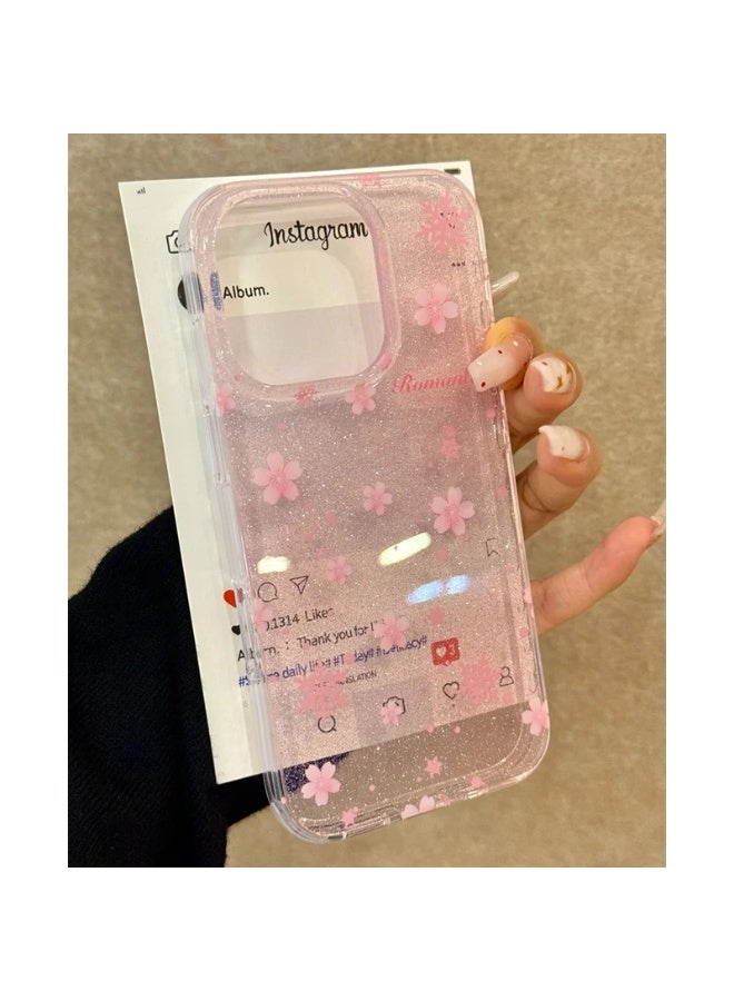NIBEMINENT Flash Powder Cherry Blossom Protective TPU Case Cover For iPhone 16 Plus, Clear