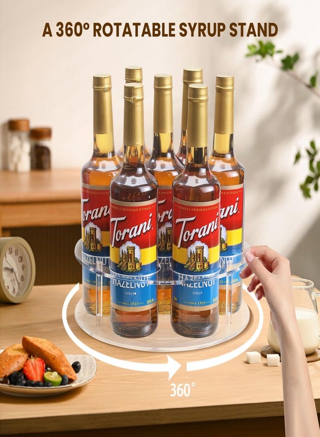IEEK Large Rotating Coffee Syrup Organizer 7 Bottles Clear Acrylic Coffee Syrup Rack for Countertop Syrup Bottle Holder Stand With Anti Slip Pad for Coffee Bar Station,Turntable Wine Display Tray - Image 2