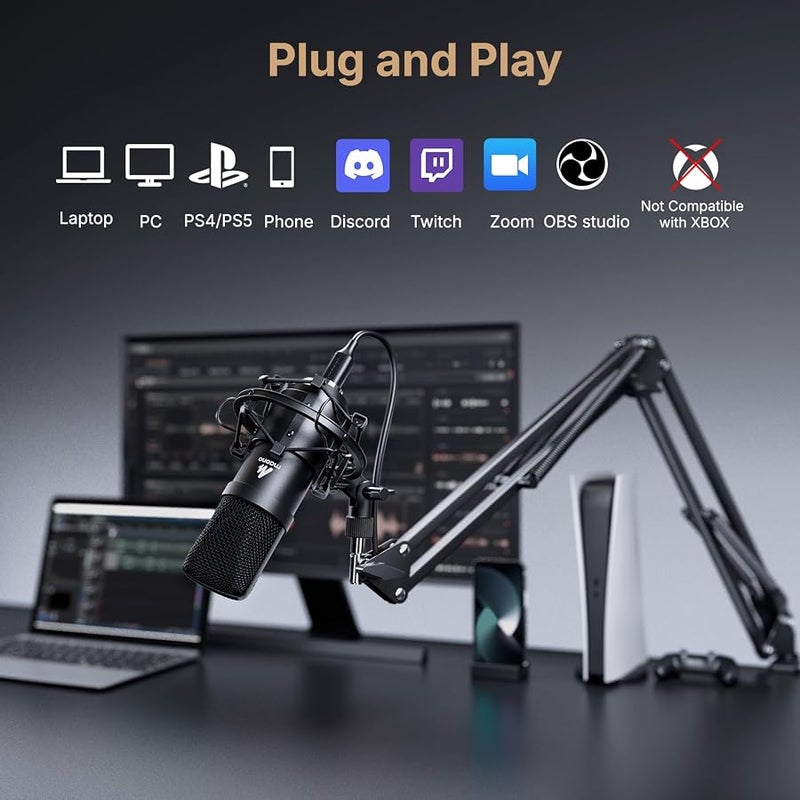 Maono USB Microphone Kit 192KHZ/24BIT Plug & Play AU-A04 USB Computer Cardioid Mic Podcast Condenser Microphone with Professional Sound Chipset for PC Karaoke, YouTube, Gaming Recording - Image 5